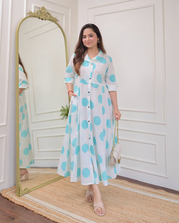 Trendy Blue Flower printed dress|Western wear for women